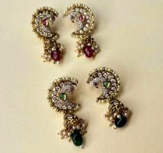 Handmade Brass Metal Jewellery Crescent Peacock Earrings